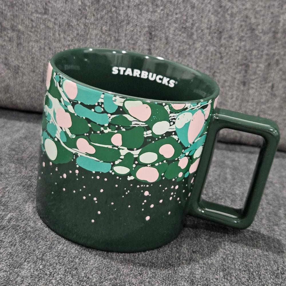 Starbucks Coffee Mug Green Swirl Speckled Ceramic Venetian 12 fl‎ oz
